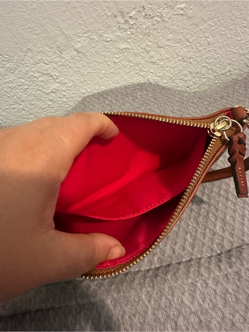 Dooney & Bourke Olive Logo Canvas Wristlet with Brown Leather Trim - Picture 10 of 11